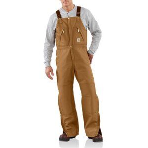 CARHARTT Men's Duck Zip-to-Waist Bib Overall Quilt Lined Size 48X34 In Brown